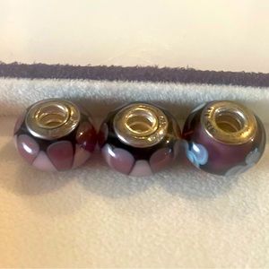 Pandora Purple Murano 3 bead lot.